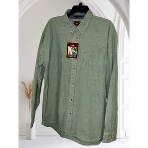 Wrangler HERO Men's Green Gingham Button Down Shirt‎ Long Sleeve Size L New